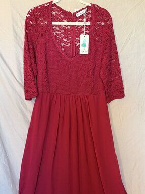 Nemidor Burgundy Lace Chiffon Maxi Dress Sz US 14